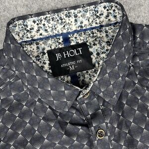 JB Holt Button Front Shirt Mens Medium Athletic Fit Geometric‎ Print Stretch EUC